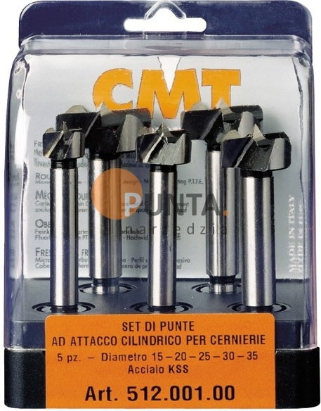 CMT UTENSILI ZESTAW 5 WIERTEŁ PUSZKOWYCH Z CYLINDRYCZNYM UCHWYTEM 512.001.00