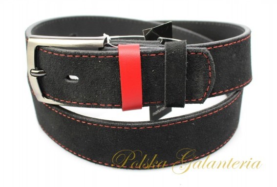 Complex Pasek Czarny Z Czerwoną Nitką (PL) Skórzany brązowyna Licowa Zamsz 40 mm