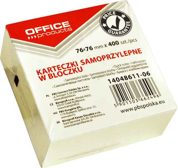 Office products KOSTKA samop. , 76x76mm, 1x400 pastel, jasnożółty 14048611-06