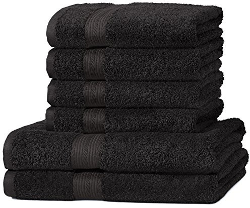 AmazonBasics komplet ręczników odpornych na blaknięcie, 2 ręczniki kąpielowe i 4 ręczniki do rąk, czarne ABFR-6PkSet(2Bath+4Hand)/ABFR-6 pk BBH
