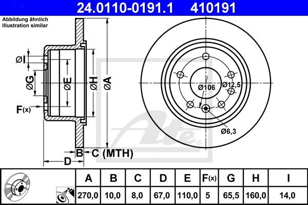 ATE TARCZA HAM 24.0110-0191.1 OPEL OMEGA A 1.8 87-94, 2.0 86-94  24.0110-0191.1