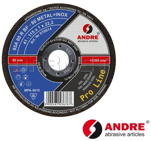 Andre Ściernica płaska do przecinania PRO-LINE, wersja METAL+INOX, typ 41 - 115MM x 1MM x 22,2MM - 010014) (AND_010014)