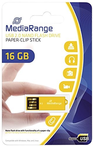 MediaRange mr976 USB Nano Stick Flash 16 GB Clip z funkcją spinacze Żółty MR976