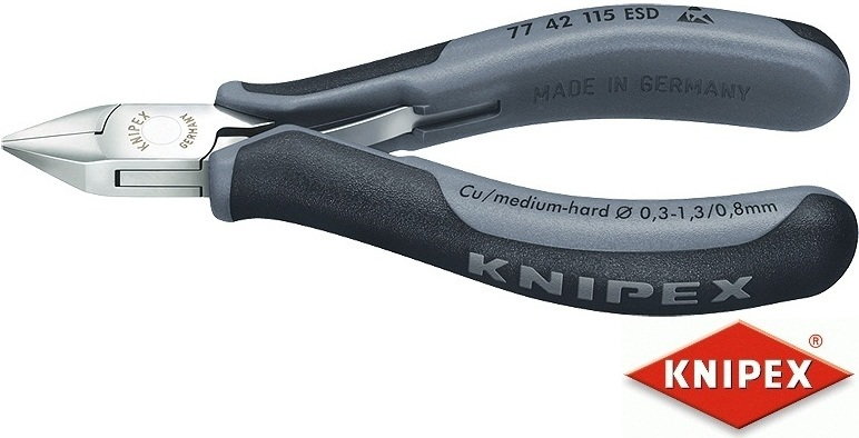 Knipex szczypce tnące boczne dla elektroników, dwukomponentowe (77 42 115 ESD)