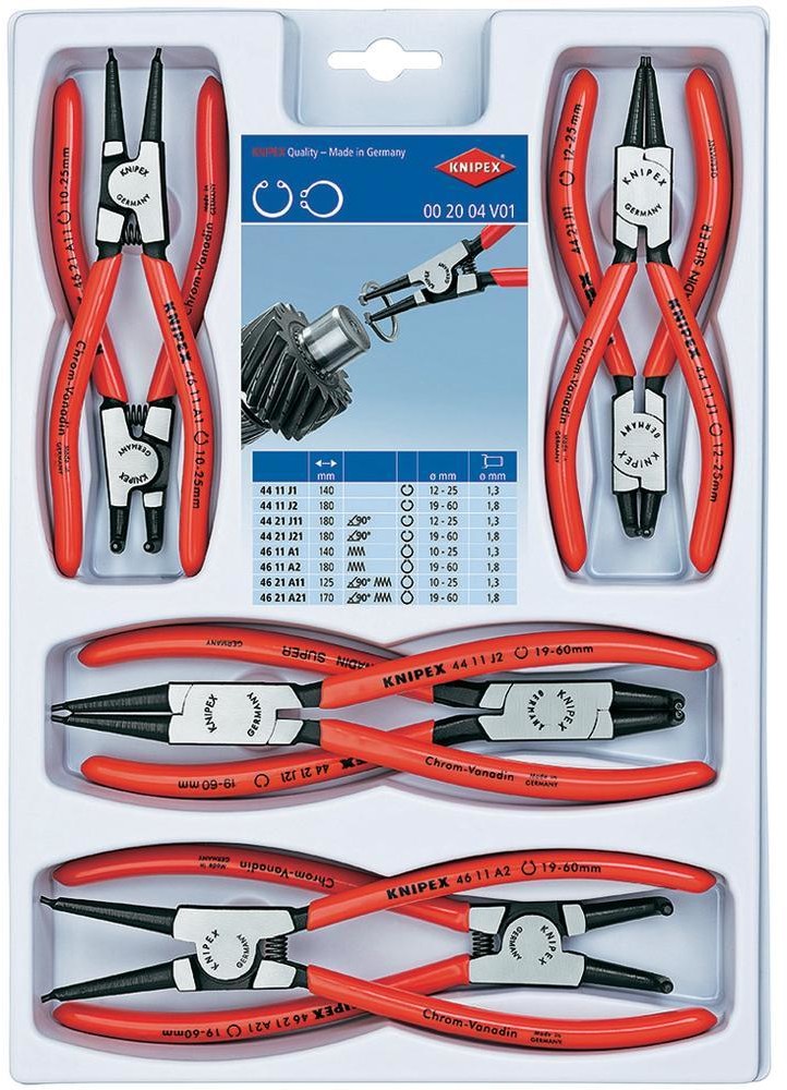 Knipex Zestaw szczypiec do pierścieni Segera 00 20 04 V01 19-60 mm 12-25 mm 10-25 mm 19-60 mm do pierścienia zewnętrznego i wewnętrznego