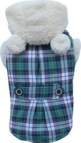 Doggydolly Doggy Dolly W153 Hundemantel Mit Kunstfell Kapuze, Grün Kariert, Outdoor Wintermantel/Winterjacke, Größe  :