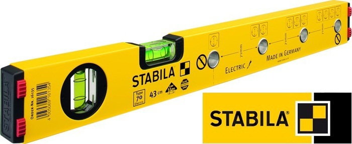 Stabila Poziomnica aluminiowa dla elektryków do trasowania otworów pod puszki, ty