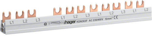 Hager Szyna grzebieniowa widełkowa do RCCB 4P + MCB / SPD 4P + MCB 3P, 10 mm2, 1 (KDN363F)