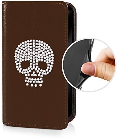 Flip Case espee pokrowiec ochronny Wallet ze strasem, silikonowe etui typu bumper i zamknięcie na magnes do LG G2 Mini D620, brązowy