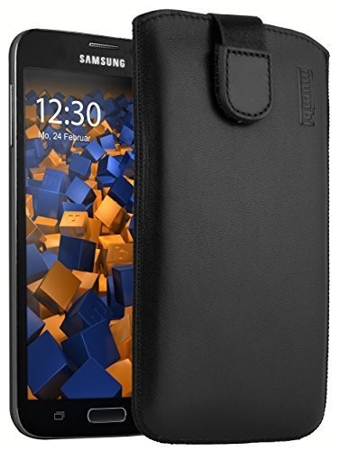 Mumbi prawdziwe skórzana torba na Samsung Galaxy (klapka z funkcją wyciągania), Galaxy S5/S5 Neo, czarny