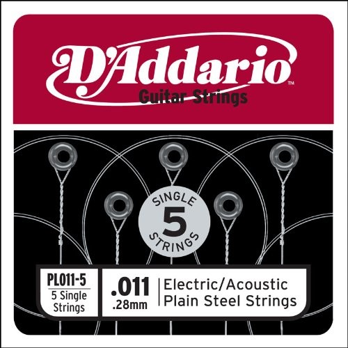 D'Addario Plain Steel elektryczny/Akustik gitar strun 5er-Pack PL011-5