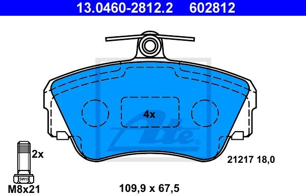 ATE KLOCKI HAM 13.0460-2812.2 VOLVO 440K 1.6 88-96, 1.7 88-92, 1.8 91-96, 1.9TD 94-96 13.0460-2812.2