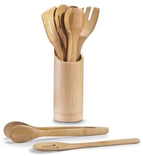 Zeller Bamboo 25274 7-częściowy zestaw stojak z przyborami kuchennymi, średnica 9 cm, wysokość 33 cm 25274