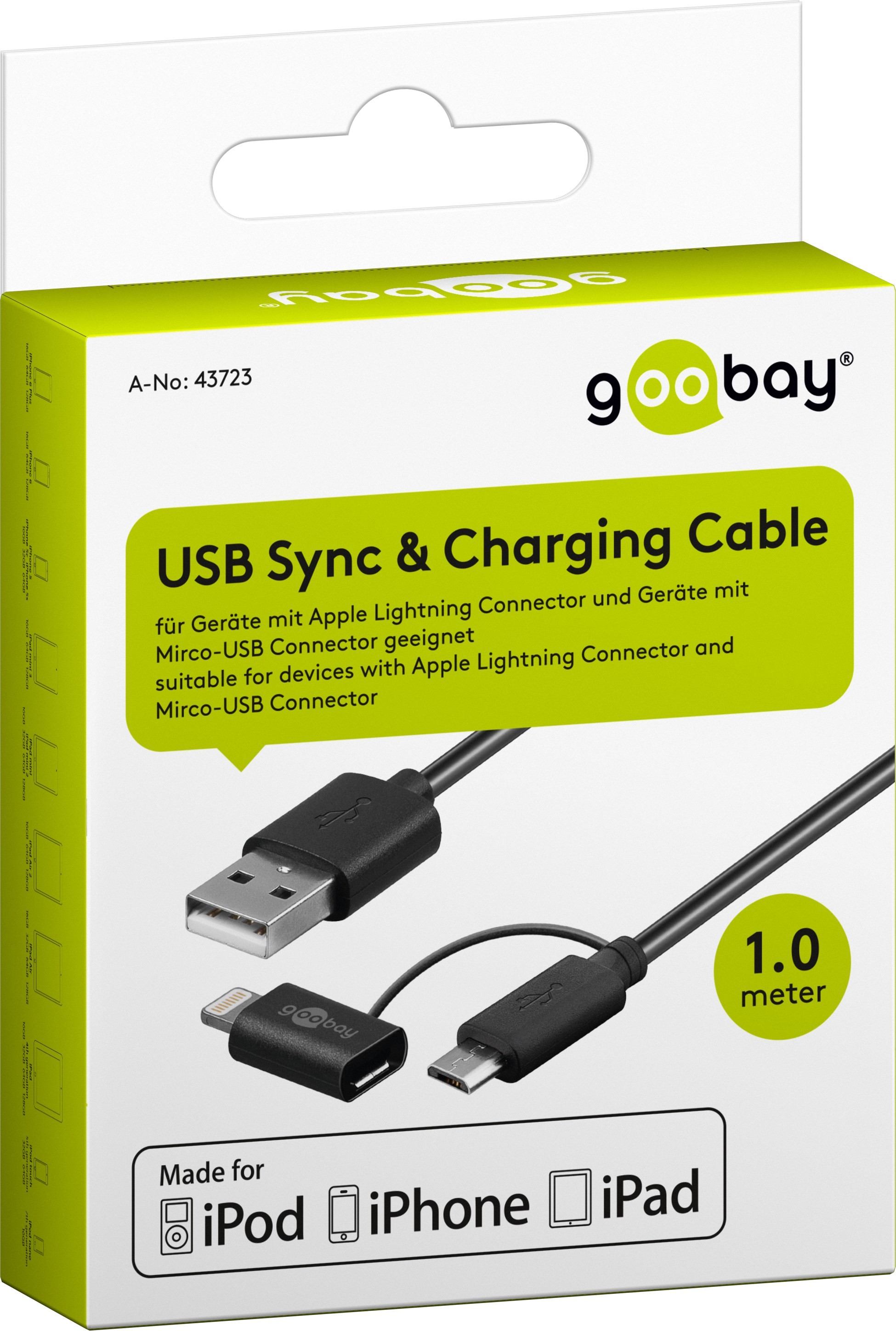 Goobay Cabstone Kabel USB - micro USB + adapter Apple Lightning 1m 43723