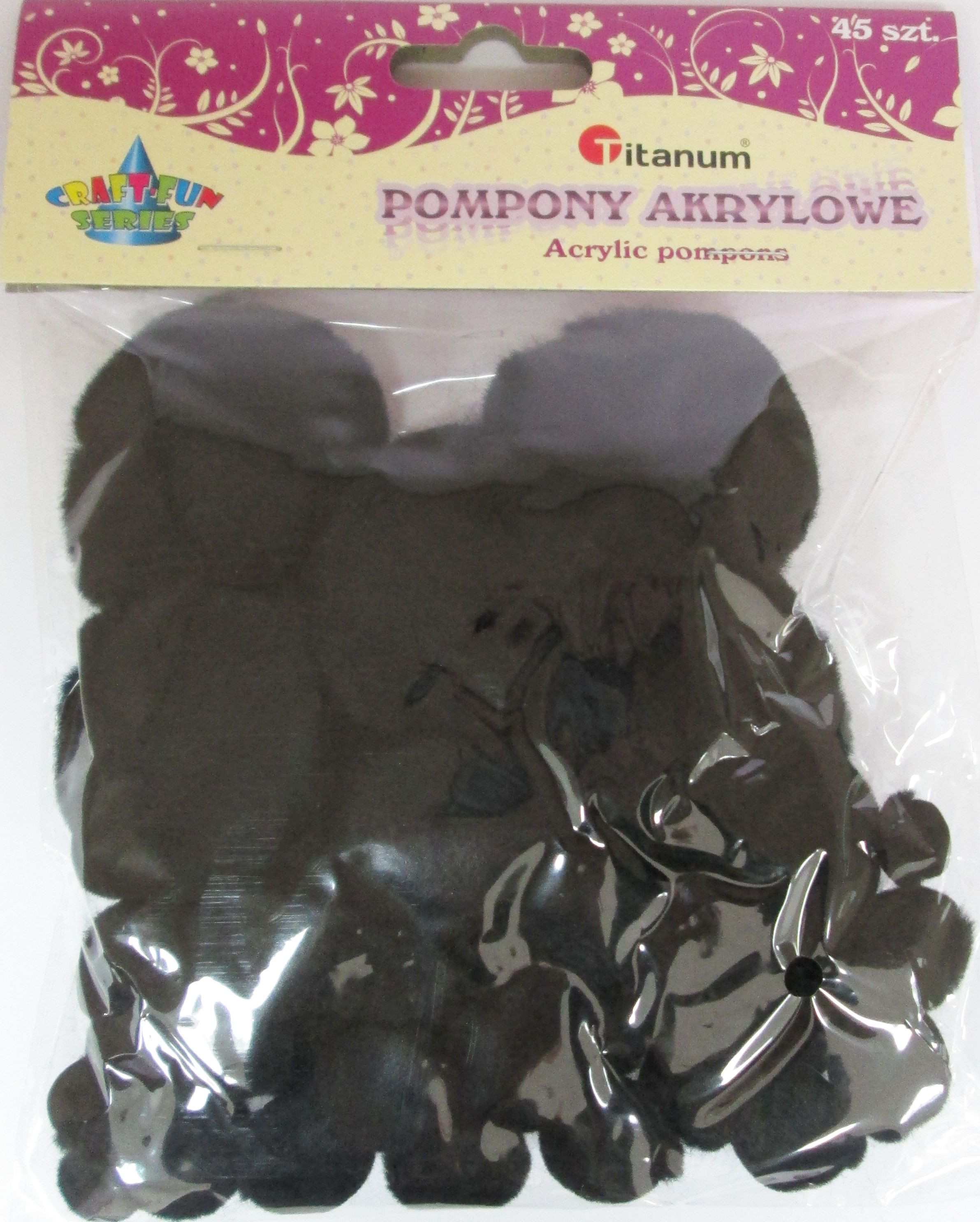 Titanum Zestaw dekoracyjny Pompony akryl czarne 45 sztuk 338517