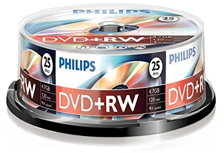 Philips DW półfabrykaty 4 S 4 B 25 °F/00 DVD + RW (4.7 GB data/120 min. tryb nagrywania video, 4 X High Speed, 25-Spindle) DW4S4B25F/00
