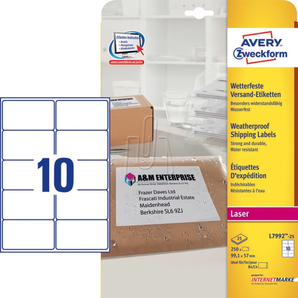 Avery Zweckform Etykiety wysyłkowe Zweckform 99,1 x 57mm 25 ark./op. L7992-25