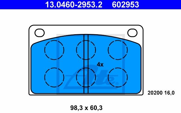 ATE KLOCKI HAM 13.0460-2953.2 VOLVO 240 2.0 84-85, 2.1 74-80, 2.3 84-86 13.0460-2953.2