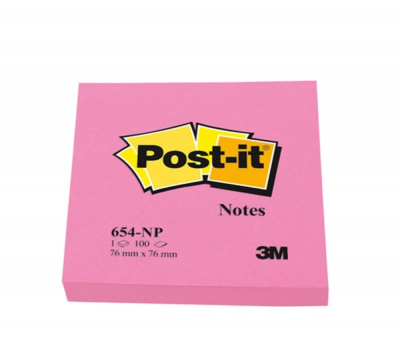 POST-IT-3M Bloczek samoprzylepny POST-IT 654N) 76x76 mm 1x100 kart jaskrawy różowy