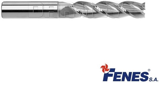 FENES Frez 3-ostrzowy trzpieniowy, długi do metali lekkich z chwytem walcowym DIN844-A L-M-W, HSS - 10MM