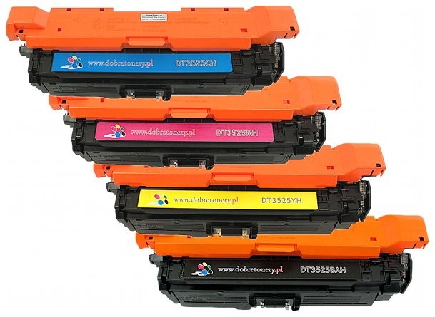 DobreTonery.PL Komplet tonerów zamienników DT3525KPLXH do HP Color LaserJet CP3525 CP3530 CM3530 pasuje zamiast HP CE250X CE251A CE253A CE252A 504A 504X CMYK 10500/7000 stron