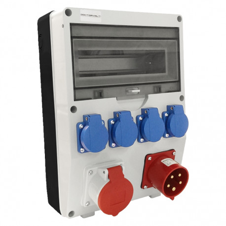 Doktorvolt Rozdzielnica TD 16A 4x230V z gniazdem odbiornikowym 32A gniazda Schuko system niemiecki Typ F 2381