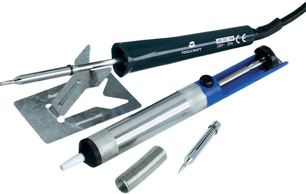 Toolcraft Kolba lutownicza zestaw 230 V 15 W MD-01 5PP kształt ołówka kształt dłuta zaw podstawkę zaw cynę zaw odsysacz
