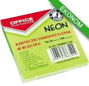 Office products PBS Bloczek samop. , 76x76mm, 1x100 kart., neon, zielony PB818-4