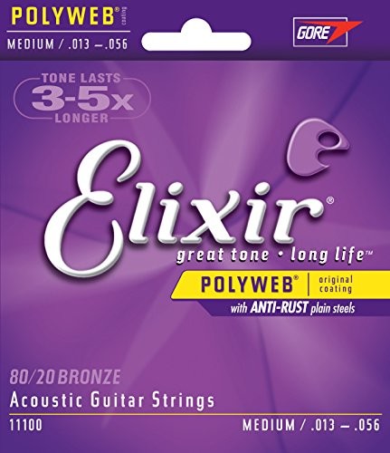Elixir Medium 11100 struny do gitary akustycznej, z owijką Polyweb E11100