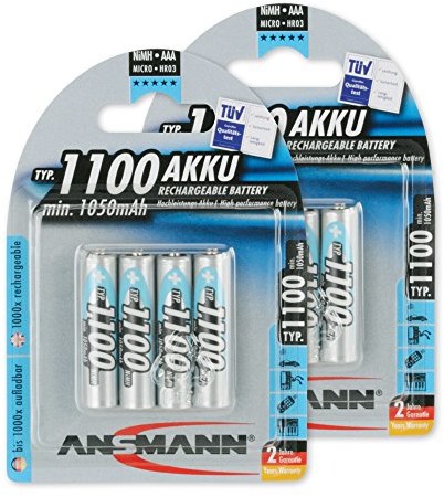 ANSMANN Ansmann Micro akumulatorki typu AAA do aparatu cyfrowego, niklowo-wodorkowe (NiMH), pojemność 1100 mAh, 8 sztuk w opakowaniu, pierwsze miejsce w rankingu Vergleich.org 06/2016 5035232-590