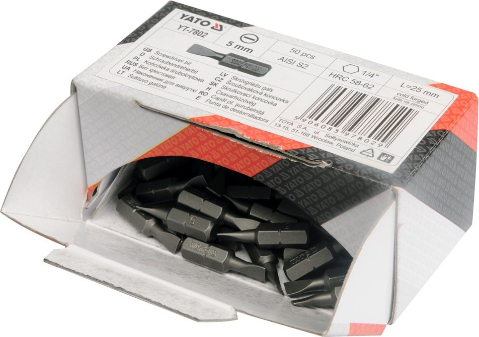 YATO Końcówki wkrętakowe 1/4x25 mm, torx t8, 50 szt YT-7813