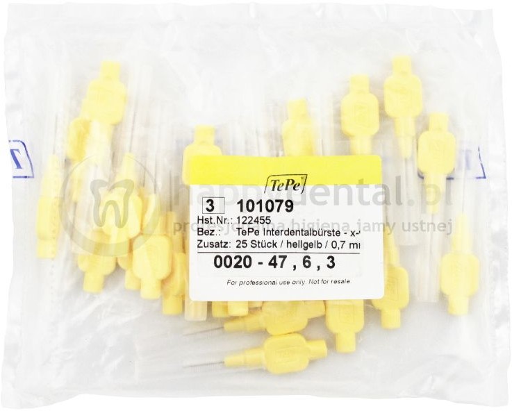 TePe ID X-Soft (0.7mm) j.żółte 25szt. - zestaw MIĘKKICH szczoteczek m/z (szczote