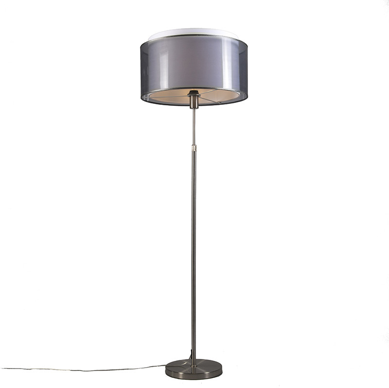 QAZQA Lampa podłogowa stalowa z czarno-białym kloszem regulowana 45 cm - Parte