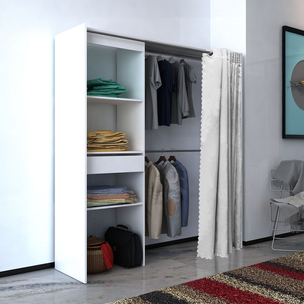 vidaXL vidaXL Szafa na ubrania z zasłoną regulacją 121-168 cm biała