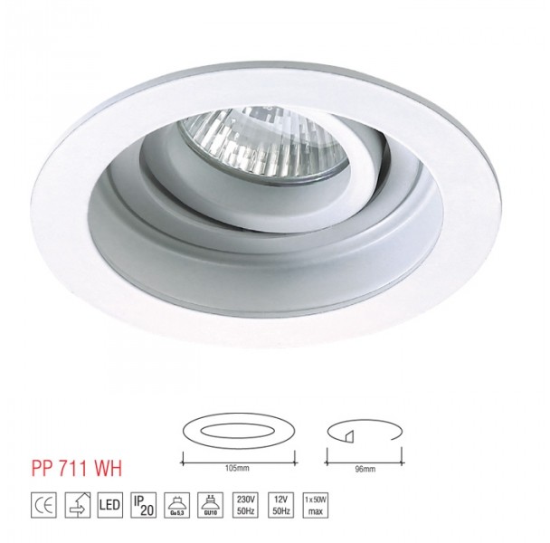 Light&More LM 711 WH OPRAWA HALOGENOWA LED WPUSZCZANA OCZKO REGULOWANA ALUMINIUM BIAŁY MR16 GU10 GU5,3