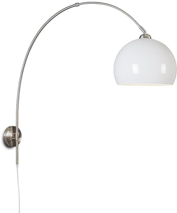 QAZQA Stalowa lampa ścienna w stylu retro z regulowanym białym kloszem