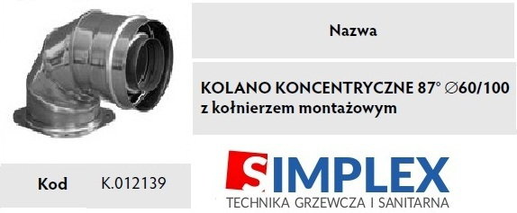 Immergas Kolano koncentryczne 87° fi 60/100 z kołnierzem montażowym kod K.012139 komin do kotła