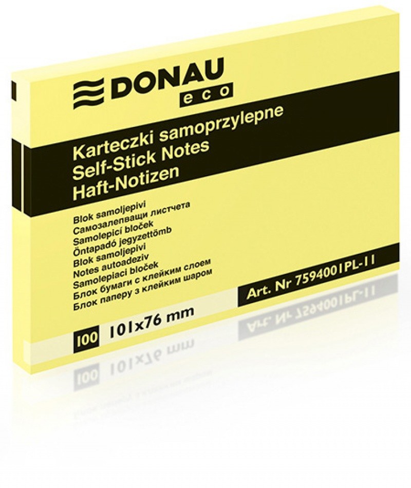 Donau ECO Bloczek samoprzylepny Eco 101x76 mm 1x100 kart jasnożółty