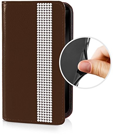 Flip Case espee pokrowiec ochronny Wallet ze strasem, silikonowe etui typu bumper i zamknięcie na magnes do Sony Xperia Z3 Compact, brązowy