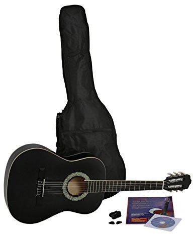 Navarra STARTER SET zestaw startowy: gitara akustyczna koncertowa 3/4, czarna z kremowymi krawędziami pudła, lekko wyściełany futerał z paskami do noszenia na plecach, podręcznik z wieloma przebojami  NV14PK