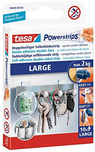 tesa Powerstrips plastry duże do mocowania przedmiotów o ciężarze maks. 2 kg, 10 plastrów 58000-00102-00