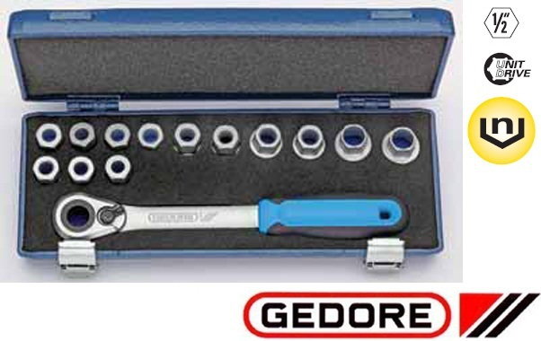 Gedore Zestaw zestaw nasadek 1/2 z solidną grzechotką z dźwignią nastawczą i (2521563)