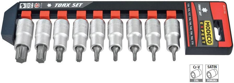 Modeco zestaw nasadek 9 szt. 1/2, Cr-V, satin, torx MN-57-154