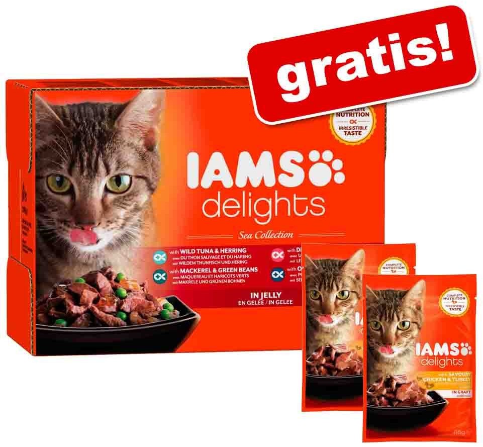 Iams 12 x 85 g Delights + 2 x 85 g Delights Adult Kurczak i indyk w sosie gratis! Mięsne smaki w sosie