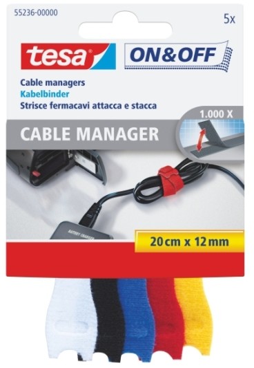 Tesa Rzepy do kabli  Cable Manager 12 mm x 20 cm różne kolory 5 szt.