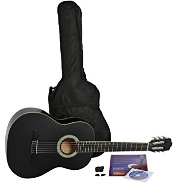 Navarra STARTER SET zestaw startowy: gitara akustyczna koncertowa 4/4, czarna z kremowymi krawędziami pudła, lekko wyściełany futerał z paskami do noszenia na plecach, podręcznik z wieloma przebojami  NV12PK