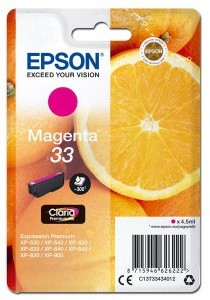 Epson oryginalny ink C13T33434012, T33, magenta, 4,5ml, Expression Home a Premium XP-530,630,635,830 C13T33434012