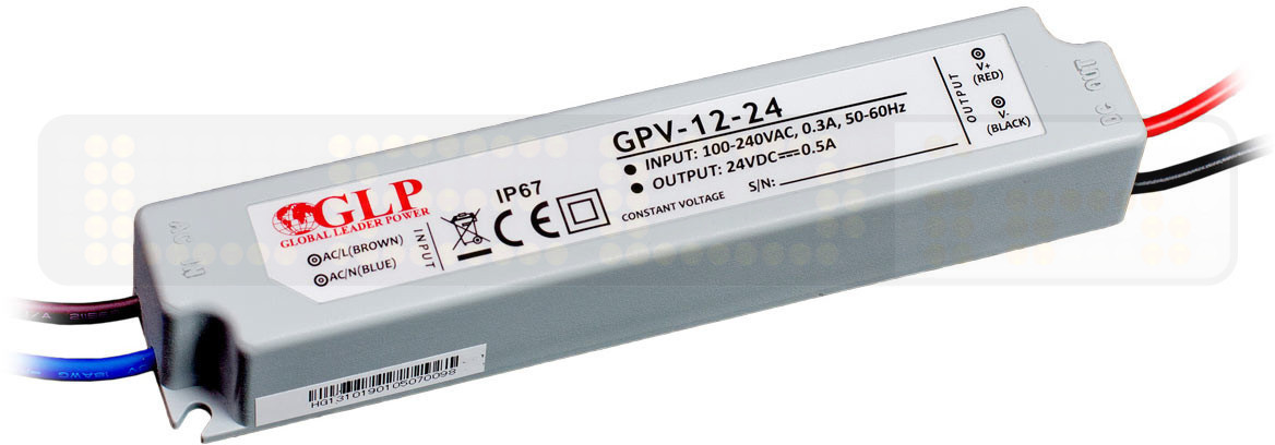GLP Zasilacz wodoodporny GPV 12W 0,5A 24V IP67 GPV-12-24