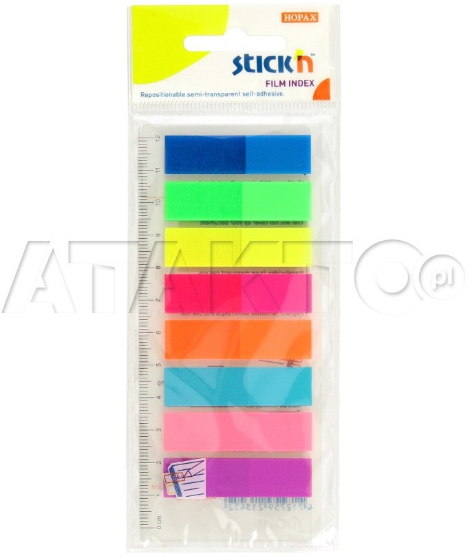 Stickn Zakładki indeksujące 12x45/25 8kol neon+linijka HO5077