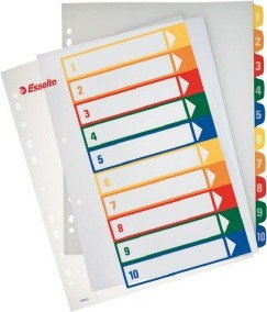 Esselte Przekładka plastikowe z PP do nadruku 1-10 A4 numeryczne kolorowe ES784